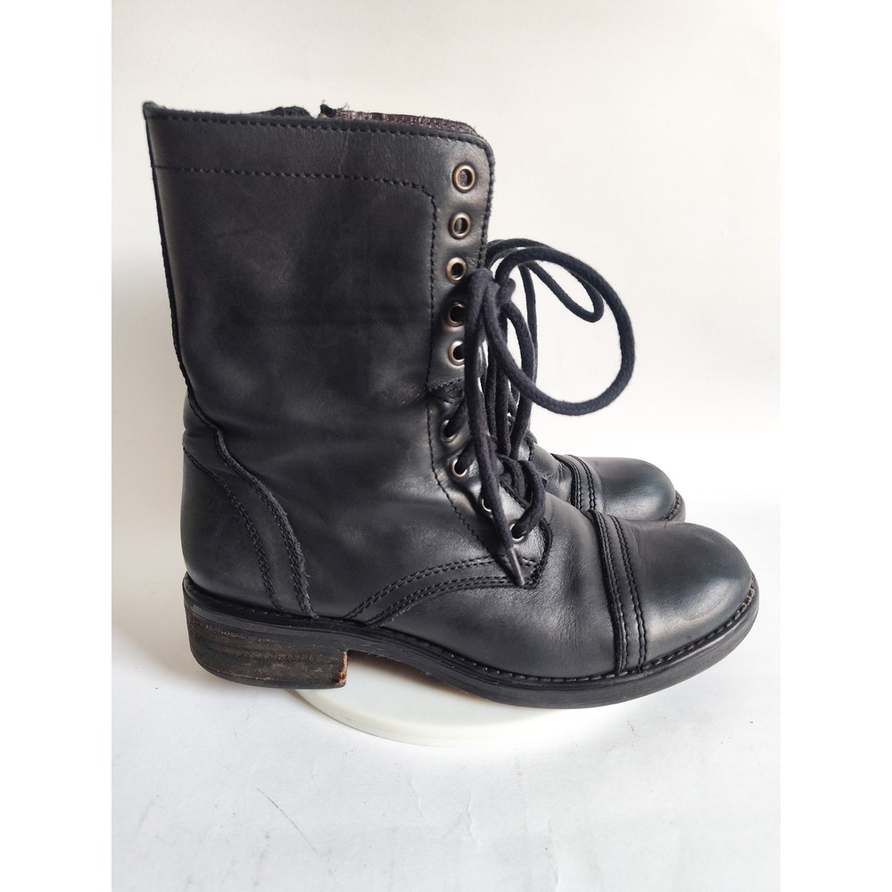 Steve Madden Combat Boots 10 Lace Up Black Leather Side Zip Cap Toe Tropa 2.0